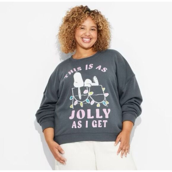 NWT Grayson Threads Women’s Peanuts Sweater 1X Gray Jolly Snoopy Christmas - Picture 1 of 2